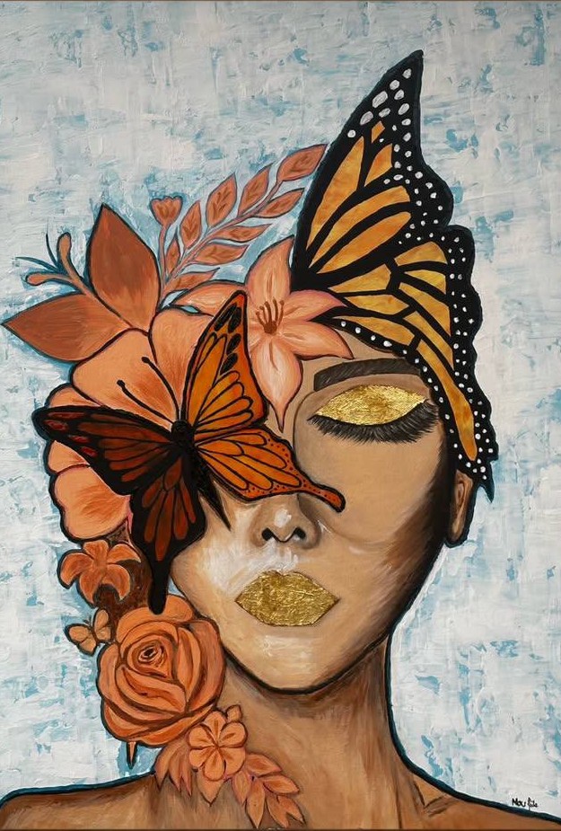 Éclosion Dorée — Acrylique et feuille d'or sur toile de Moufida Benkhalifa